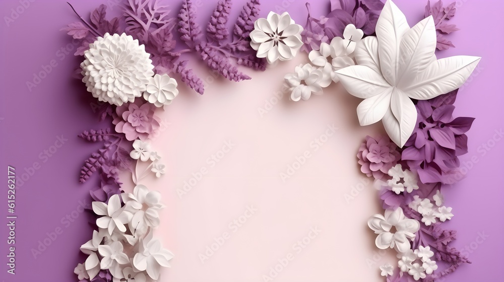 Frame from flowers purple artistic illustration. Generative AI