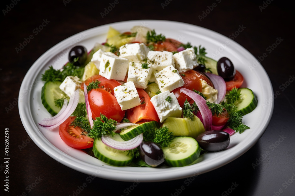 A plate of greek salad generative AI