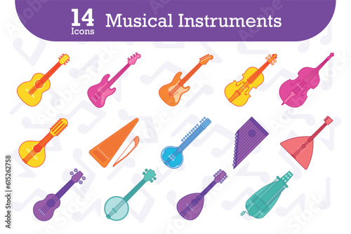 Set of colored musical instruments icons Vector illustration