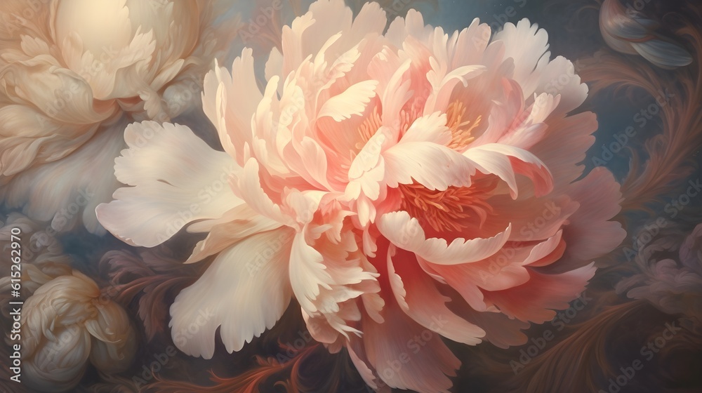 Peony flowers artistic illustration. Generative AI