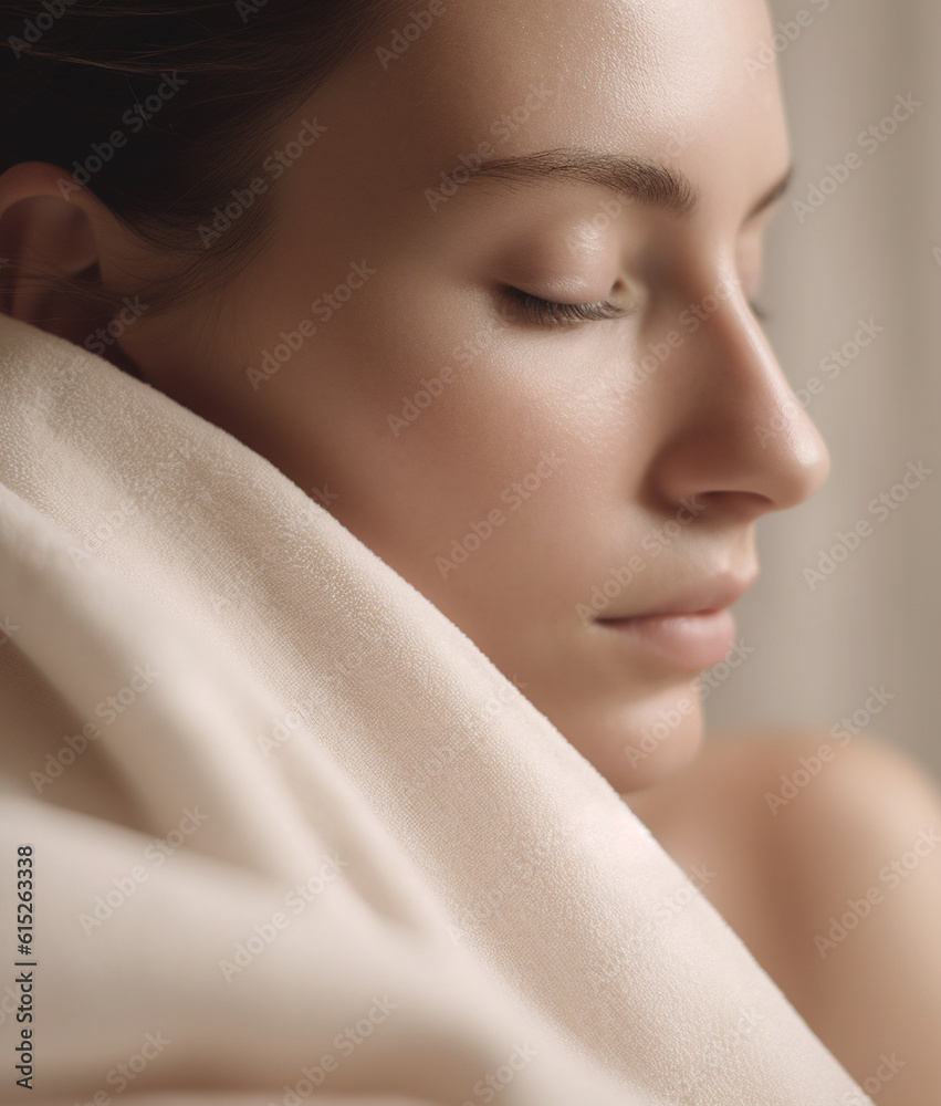 Woman with towel, self-care and tranquility.