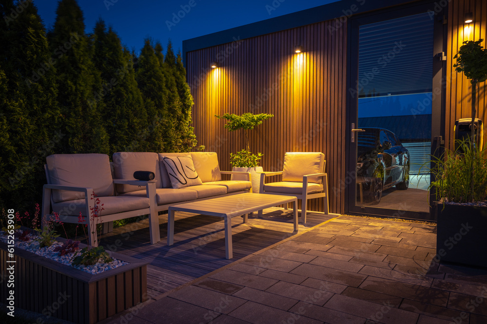 Fototapeta premium Modern Cozy Backyard During Summer Night