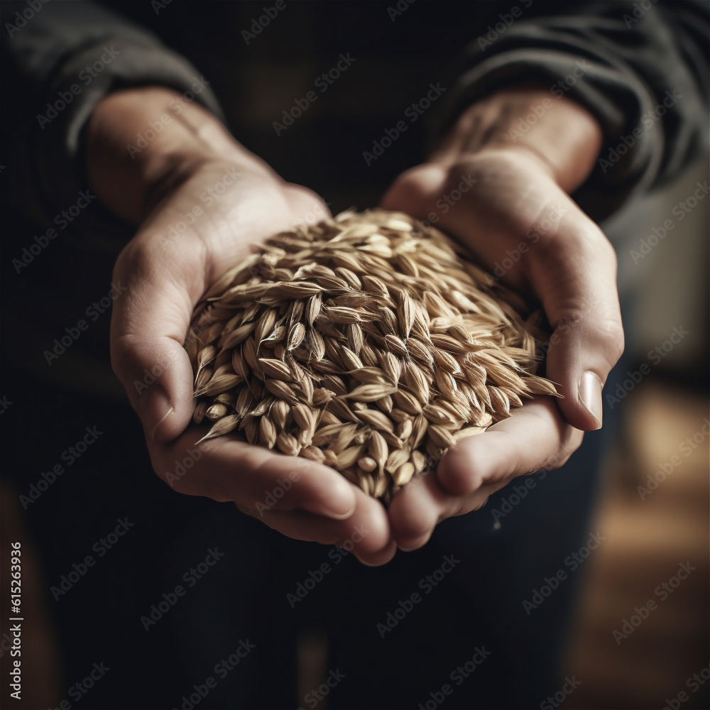 hands holding barley close up. AI generated content hands holding barley close up. AI generated content