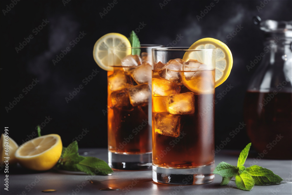 long island iced tea in glasses on a table. AI generated content long island iced tea in glasses on a table. AI generated content