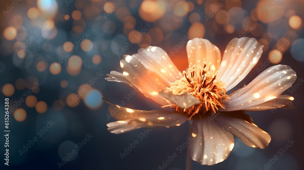 Fototapeta premium Shiny flowers with gold dark luxury background. Generative AI