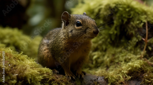 Cute little squirrel in a mossy green forest