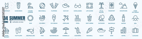 Summer, sun, travel,beach elements - minimal thin line web icon set. Outline icons collection. Simple vector illustration.