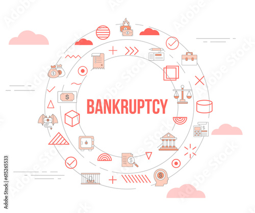 bankruptcy financial concept with icon set template banner and circle round shape