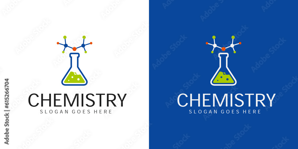 chemistry logo lab bottle illustration and chemical element vector - obrazy, fototapety, plakaty 