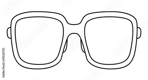 Retro Square frame glasses fashion accessory illustration. Sunglass front view for Men, women, unisex silhouette style, flat rim spectacles eyeglasses, lens sketch outline isolated on white background