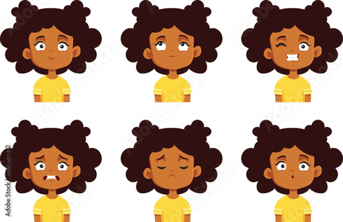 Girl Having Different Emotions and Facial Expression Vector Cartoon. Funny young female character making faces being expressive 
