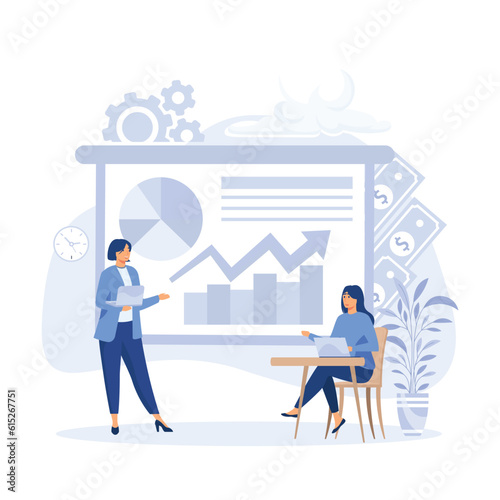 Characters manage finances. managing financial income, consulting with accountant. flat  vector modern illustration