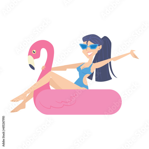 Isolated colored summer female character on a floater Vector illustration