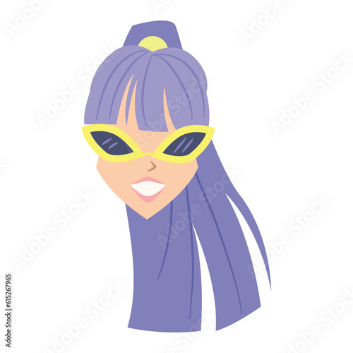 Isolated cute female character avatar with sunglasses Vector illustration