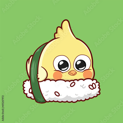 Cute Cockatiel sushi illustration