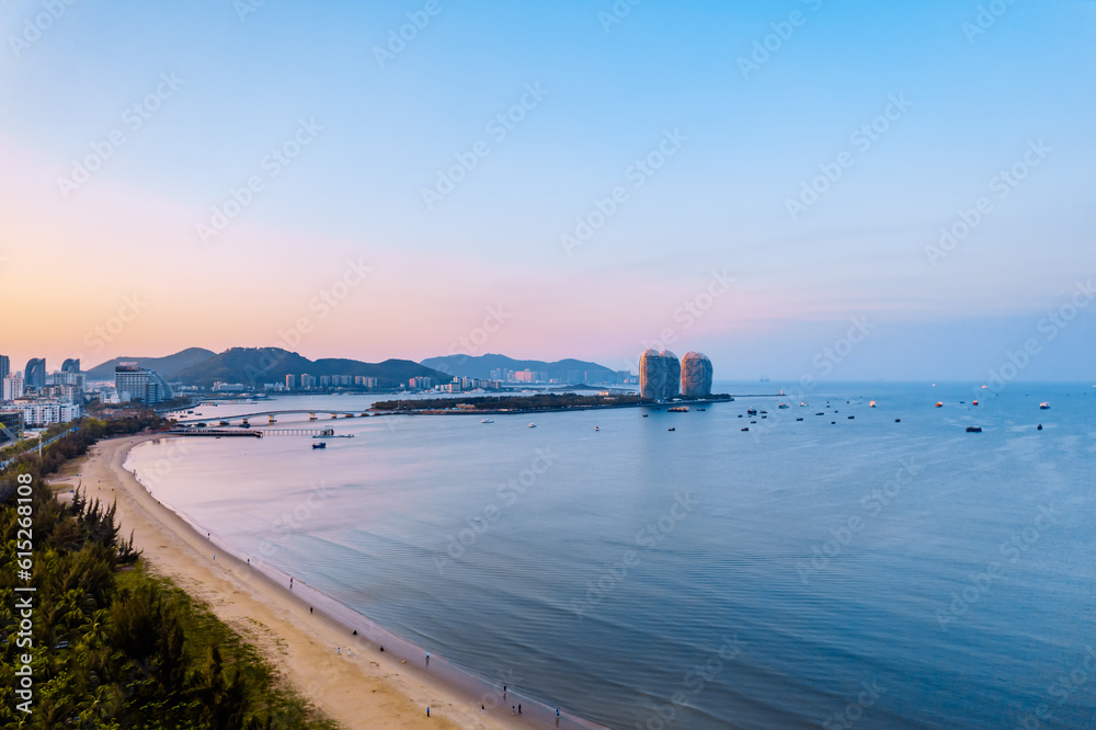 Obraz premium Aerial Scenery of Sanya Bay Coastline, Phoenix Island, Sanya, Hainan, China