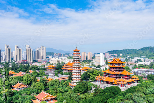 Scenery of Baoen Pagoda and Five Hundred Arhat Hall in Xichan Temple, Fuzhou, Fujian, China photo