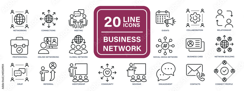 Business network line icons. Editable stroke. For website marketing design, logo, app, template, ui, etc. Vector illustration.