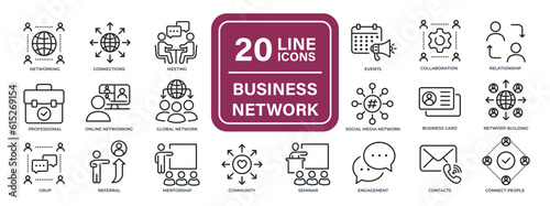 Business network line icons. Editable stroke. For website marketing design, logo, app, template, ui, etc. Vector illustration.