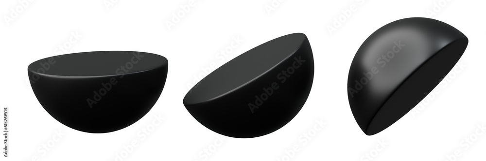 3d Geometry shape Half Sphere or Ball Black Metallic Color, realistic rendering element design 3d Geometry shape Half Sphere or Ball Black Metallic Color, realistic rendering element design