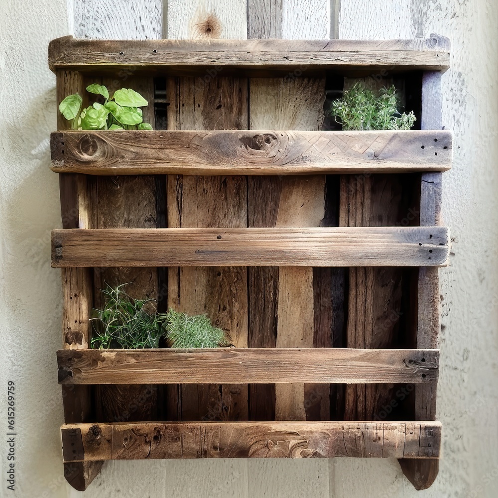 a wooden shelf with plants in it, generative AI.