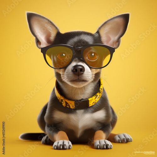 smart dog cute puppy portrait yellow animal chihuahua glasses background pet. Generative AI.