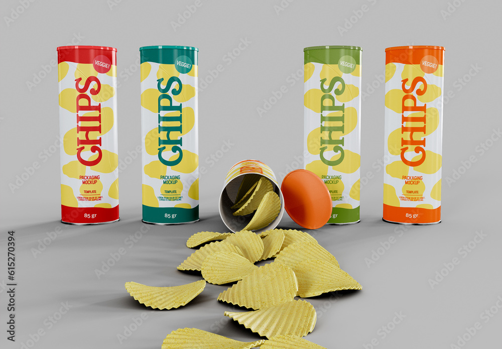 Five Snack Chips Tube Mockup Stock Template Adobe Stock