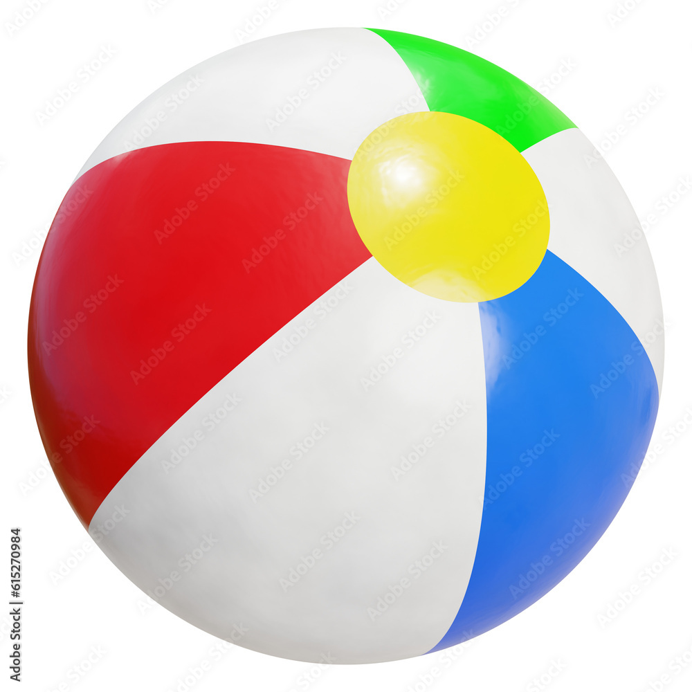 Colorful beach ball 3D Illustration. White, red, yellow, green and blue