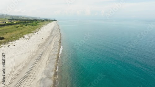 Wallpaper Mural Empty sandy coast aerial view near the meadow and the ocean Torontodigital.ca