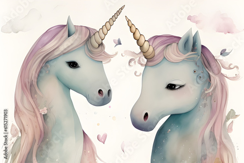 Magic Unicorn, Pegasus and Pony. Concept of painting technique isolated on white background in canvas. watercolour illustration made with Generative AI