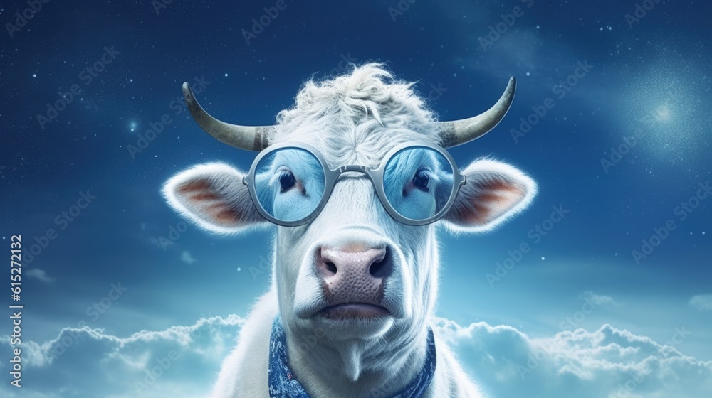 A cow with glasses in the moon generative ai A cow with glasses in the moon generative ai