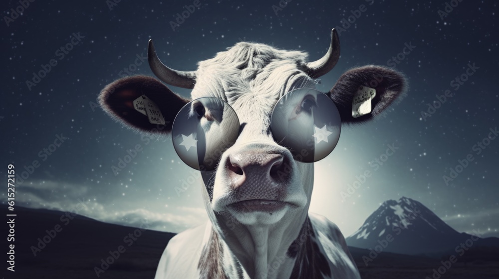 A cow with glasses in the moon generative ai A cow with glasses in the moon generative ai