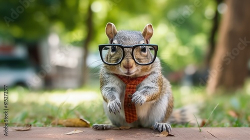 A squirrel with glasses in the city generative ai