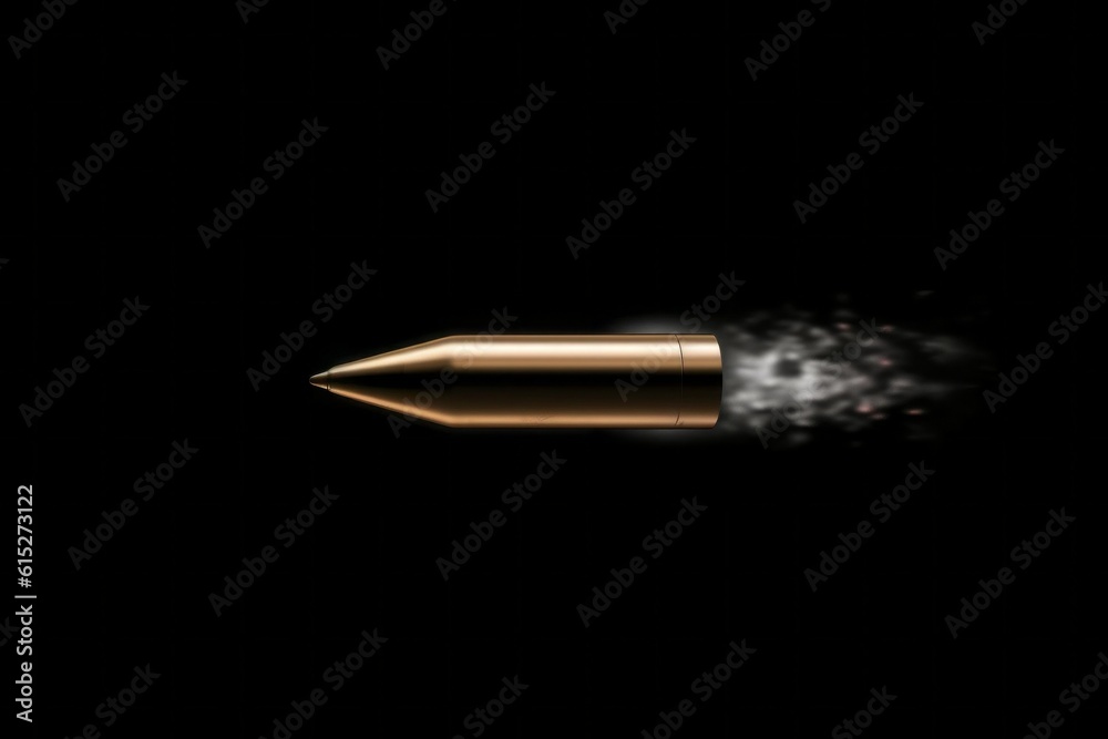 Bullet in flight after firing. Background with selective focus. AI generated, human enhanced