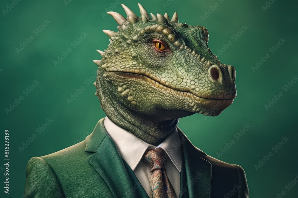 Anthropomorphic dragon dressed in a suit like a businessman. Business Concept. AI generated, human enhanced. Anthropomorphic dragon dressed in a suit like a businessman. Business Concept. AI generated, human enhanced.