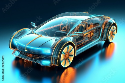 The concept of a modern electric car with autopilot. AI generated  human enhanced