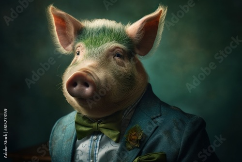 Anthropomorphic boar dressed in a suit like a businessman. business concept. AI generated, human enhanced
