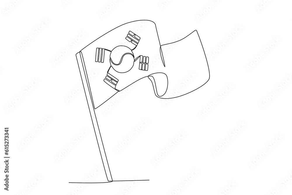 A Korean flag flies on National Liberation Day. National liberation day of Korea one-line drawing A Korean flag flies on National Liberation Day. National liberation day of Korea one-line drawing