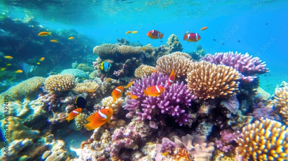 great barrier reef with colorfull fishes generative ai