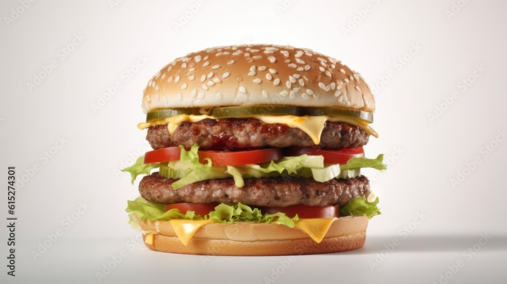 Hamburger on a table on a white background generative ai