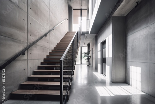 interior of modern building with concrete wall and stairway. Industrial  concrete or loft Style. created with Generative AI