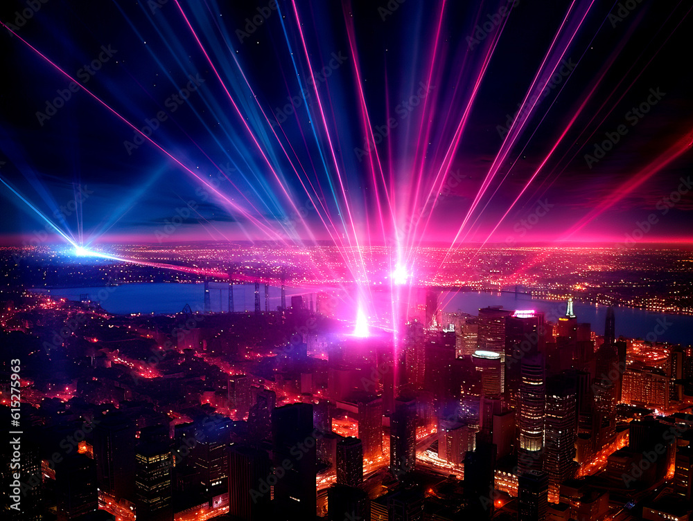 Lasershow über einer Stadt, Ki generated
