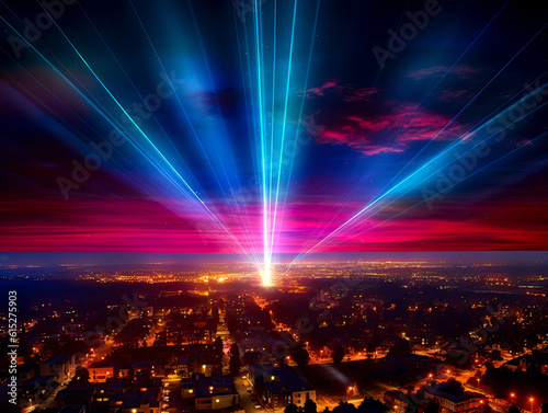 Lasershow über einer Stadt, Ki generated