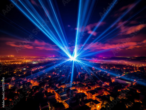 Lasershow   ber einer Stadt  Ki generated