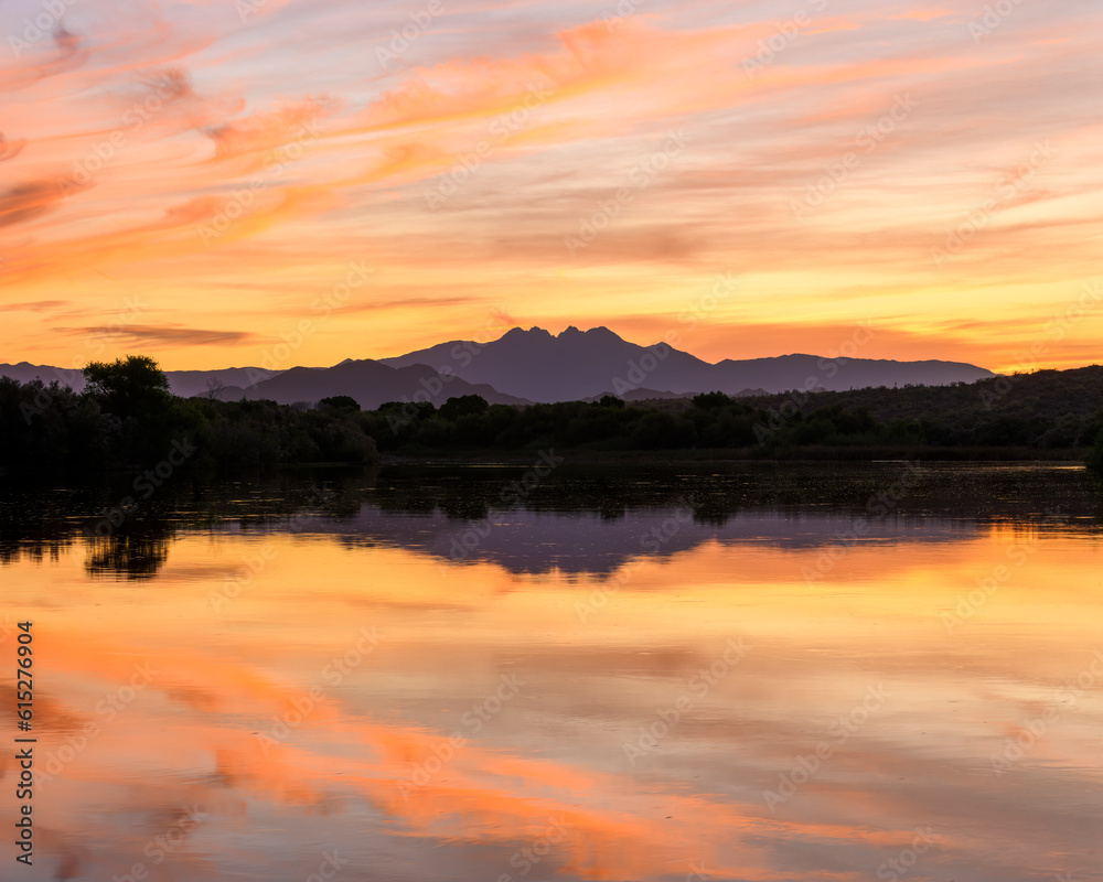 Landscape photograph of Four Peaks from the Salt River in Arizona.