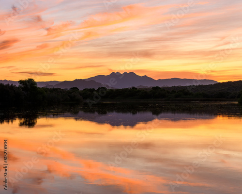 Landscape photograph of Four Peaks from the Salt River in Arizona.