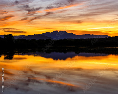 Landscape photograph of Four Peaks from the Salt River in Arizona.