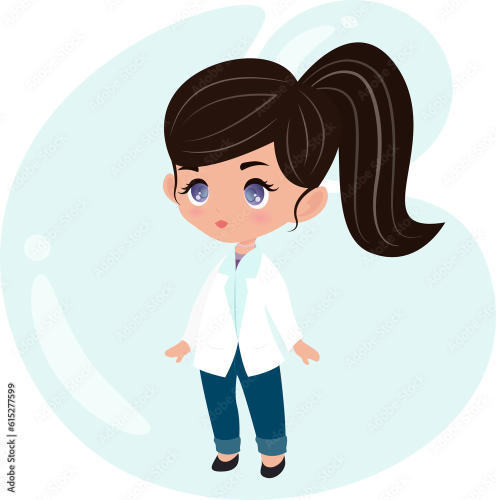 Chibi female scientist transparent illustration graphic Chibi female scientist transparent illustration graphic