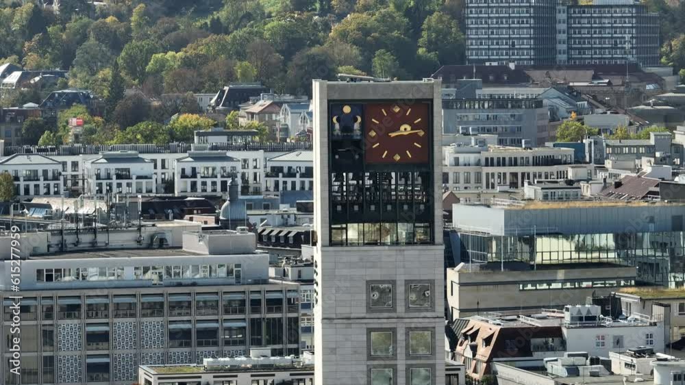 day time stuttgart city center modern clock tower aerial panorama 4k germany day time stuttgart city center modern clock tower aerial panorama 4k germany