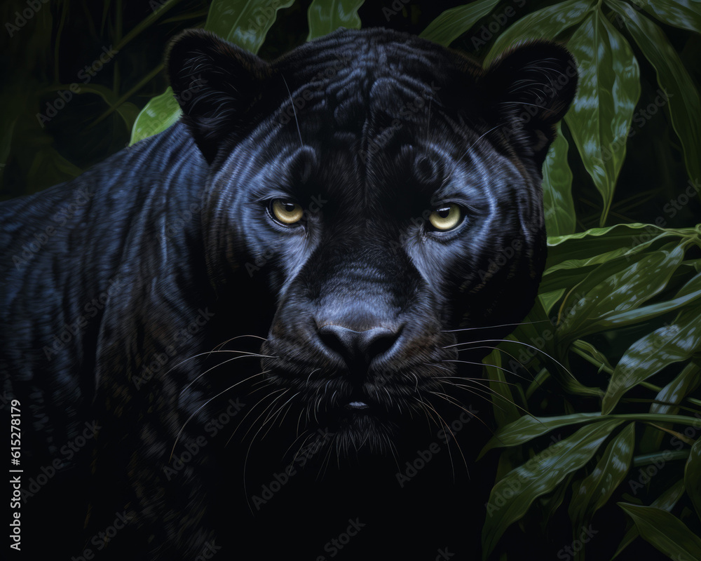 Melanistic Jaguar in Forest Big Cat Illustration